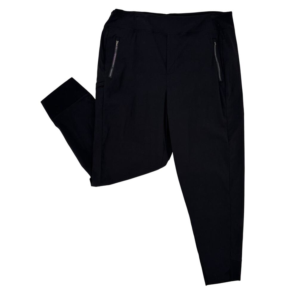 ATHLETA Women's Joggers Black Size 16 Pockets W/ Zippers Elastic Waist Nylon EUC